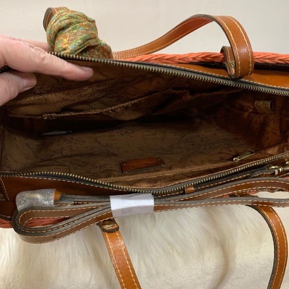 Patricia Nash Woven Straw & Leather Bag With Scarf - Picture 7 of 12